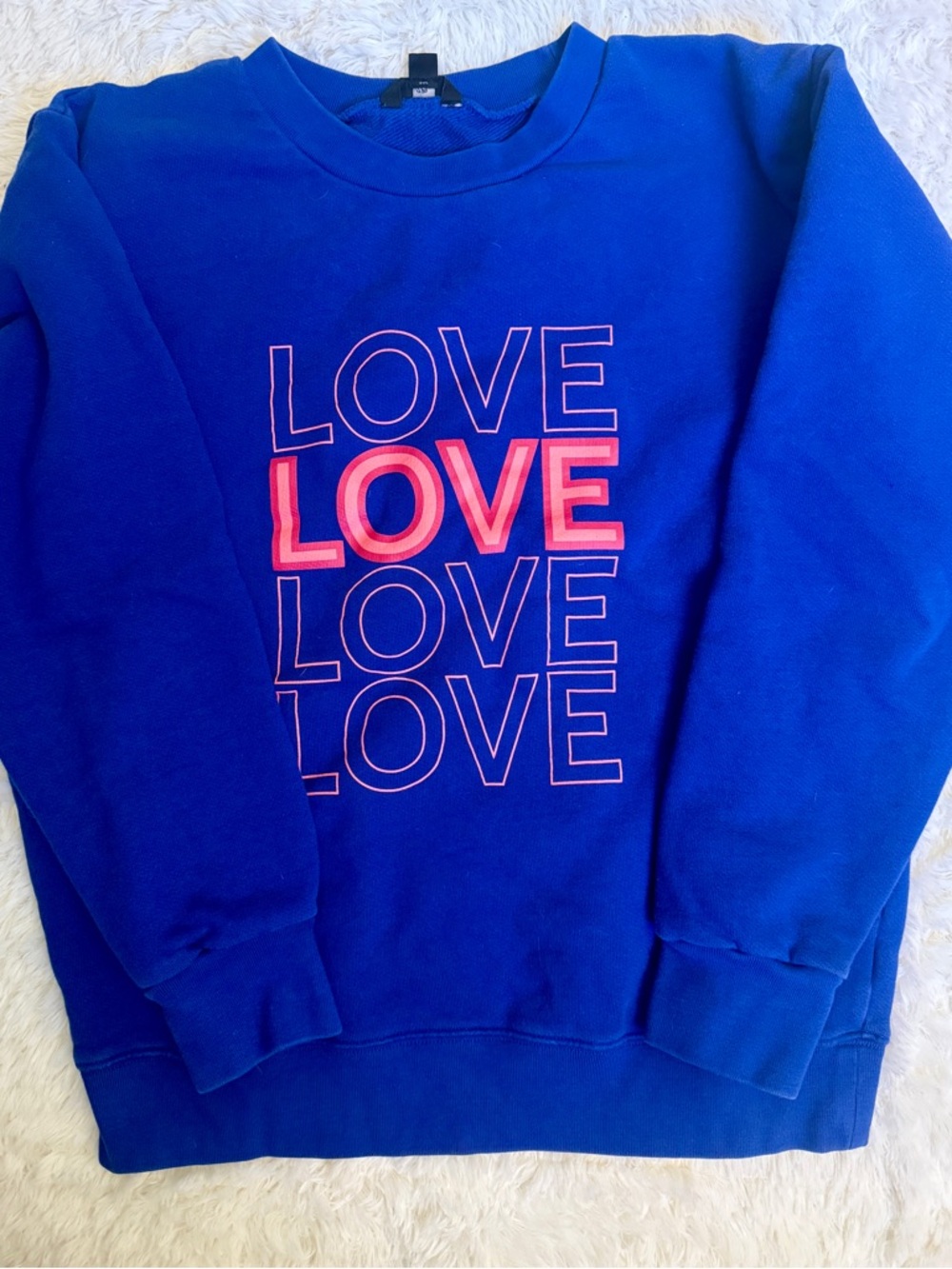 J. Crew Blue Crewneck Sweatshirt with Pink LOVE Graphic